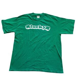 Vintage Y2K Lucky Graphic T-Shirt Green Clover XL